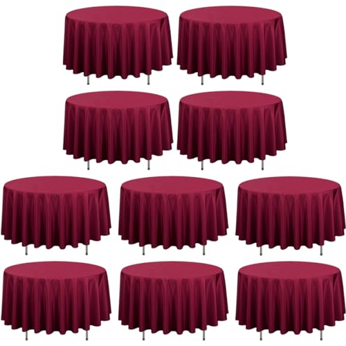 LTC LINENS 10 Pack 90 Inch Round Tablecloth Burgundy - Wrinkle Resistant Table Cloth for Round Table -Washable Polyester Fabric Table Cover for Wedding, Party