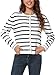 LATAHUO Women's Striped Cardigan Sweater Trendy Long Sleeve Button Down Crewneck Knit Cardigans(Black+White, Medium)