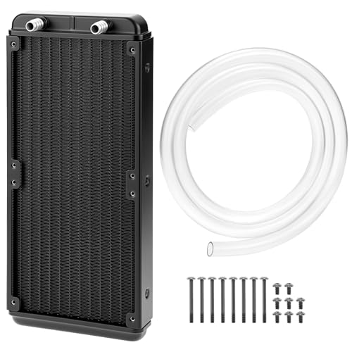 QWORK 240mm Water Cooling Radiator 12 Pipe Pure Copper Fin Heat Exchanger 275x120x30mm for PC CPU VGA Liquid Cooling Industrial Inverters & Laser Systems G1/4 Threaded