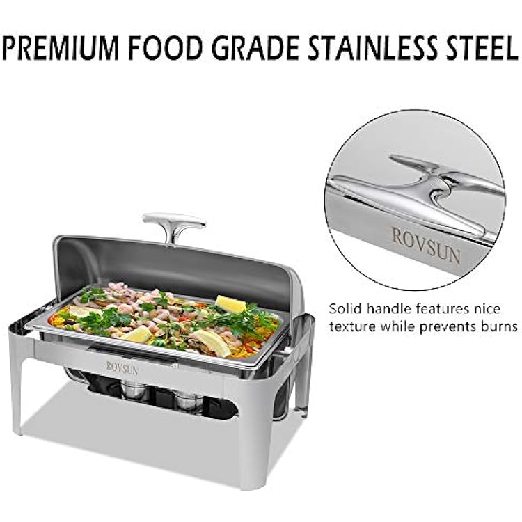 ROVSUN Chafing Dish Buffet Set, 9 Quart Roll Top Stainless Steel Chafer, NSF Rectangular Set with Food Pan, Water Pan and Fuel Holders, for Wedding, Parties, Banquet, Catering Events