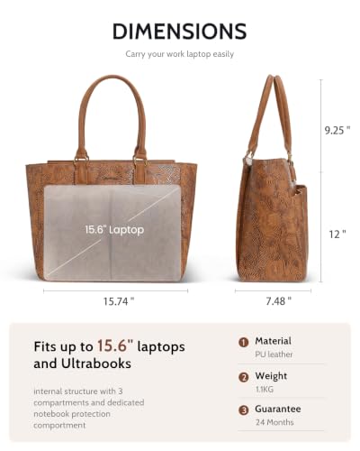 Image of Laptop Tote Bag for Women, Leather Work Tote with Padded Laptop Compartment, Cup Holder, Office Computer Briefcase