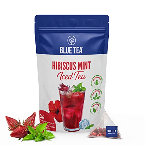 Blue Tea - Hibiscus Mint Iced Tea (36 Tea Bags) | Refreshing Cool Beverage | Herbal Iced Brew, Cold Brew, Detox | Gluten-Free - 100% Natural - Gmo-Free | #TOP14