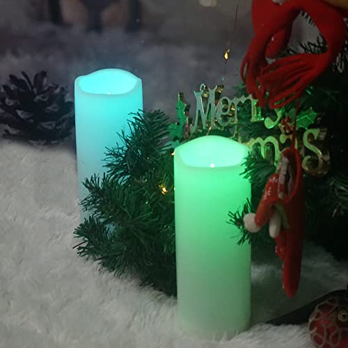 Image of CANDLE CHOICE Waterproof Outdoor Color Changing Flameless Candles Remote Timer White Realistic Flickering Battery Operated Electric LED Pillars for Wedding Christmas Decoration Teen Girls 3 inchx8 inch 2PCS
