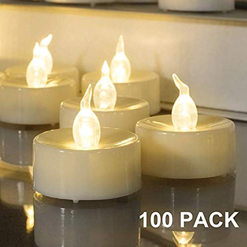 Homemory 100 velas de té LED sin llama funciona con pilas con luz blanca cálida parpadeante para celebración de temporada y festivales