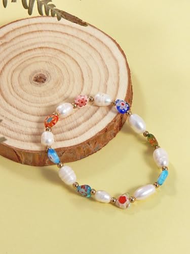 Generic One Natural Freshwater Pearl Heart Thousand Flowers Glass Beaded Bracelet (SB-0022-Mix)3
