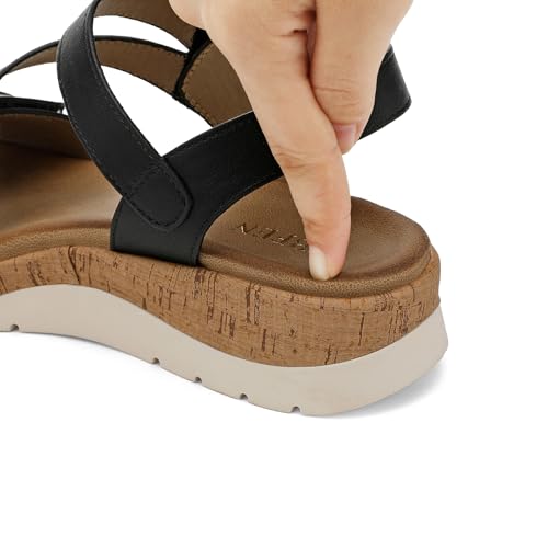 Image of UBFEN Womens Low Wedge Walking Sandals with Arch Support | Open Toe Sandals Adjustable Instep and Ankle Straps for Summer Everyday Outfits, Travel,Vacation