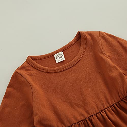 Toddler Baby Girls 3Pcs Outfits Long Pullover Ruffle Dress Shirt+Leopard Flared Pants+Scarf Fall Winter Clothes (Brown , 3-4T ) #TOP2