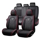 Fundas Asientos Coche Universales para Toyota Rav4 RAV 4 Hybrid Limited Prime se 2002-2025, Impermeable Cuero Napa Antideslizante Transpirable, Acolchado Grueso(Black Red)