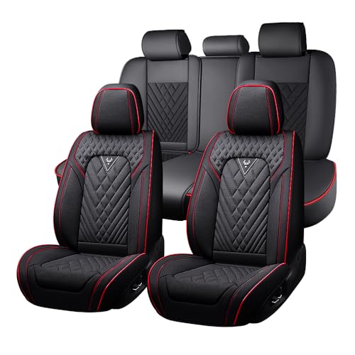 JXTH Fit for Dodge Durango Seat Covers 2000-2026, Nappa Leather, 360° Full Protection, Thick Padding & Memory Foam, Waterproof & Stain-Resistant Car Seat Cover (Full Set,Black&Red)