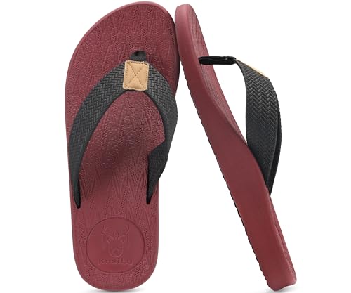 Image of KuaiLu Mens Flip Flops Arch Support Comfortable Summer Beach Thong Sandals Yoga Foam Cushion Slip on Slippers