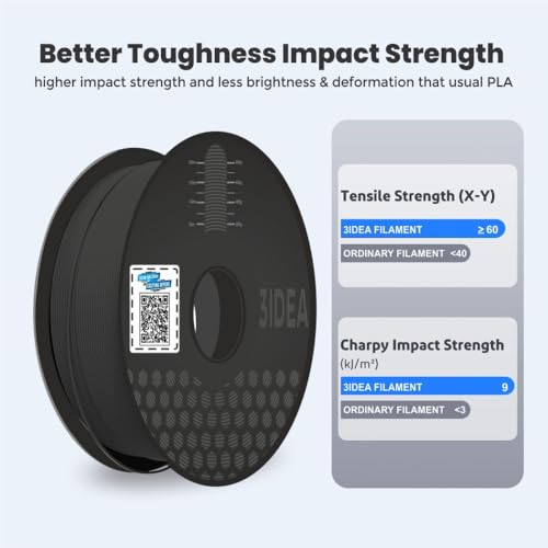 3Idea Technology 1kg Premium PLA 3D Printing Filament – Enhanced Strength & Flexibility, (Black), High Precision ±0.03mm, Eco-Friendly, Compatible with Anycubic, Creality 3D Printers, Made in India 8 41I8Fklus6L