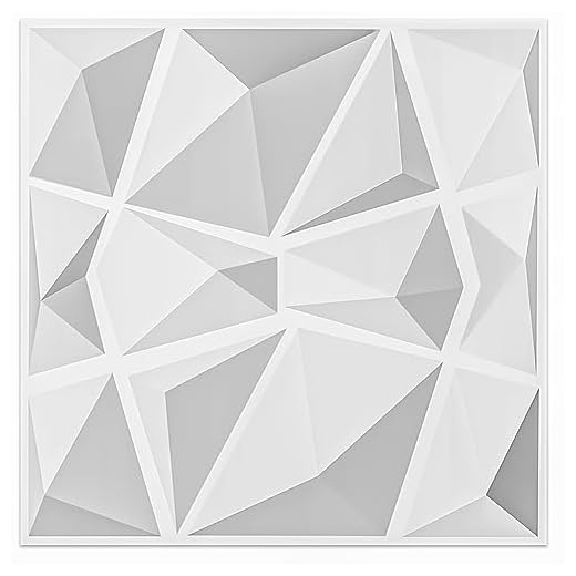 Art3d Textures 3D Wall Panels White Diamond Design Pack of 12 Tiles 32 Sq Ft (PVC)