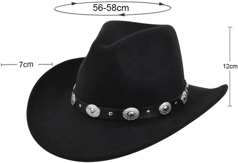 Women's Western Cowboy Hat for Party Vintage Felt Fedora with Wide Brim and Leather Band