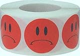 Red Sad Frowny Face Stickers, 1 Inch Round, 500 Labels on a Roll
