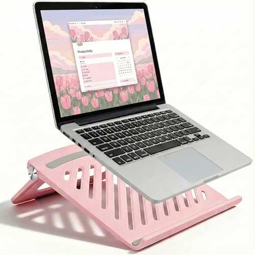 KYQEE Cute Pink Laptop Stand for Desk - Adjustable Foldable Laptop Riser Fun White Elephant for Women Coworkers Ventilated & Sturdy with Anti-Slip Pads for MacBook Home Office