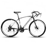 Tonain「新登場」自転車 ロードバイク 700c グラベルロードバイク 21 段変速 軽量 高炭素鋼 防風 200KG 油圧ディスクブレーキ ドロップハンドル 快適シティサイクル 学生 大人 成人 初心者向け 通勤・通学用 (黒と銀)