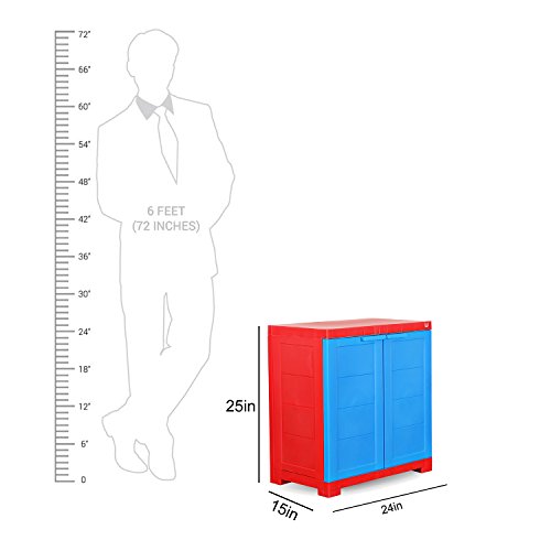 Image of Cello Novelty Compact Bookshelf, Red & Blue | 2 Dustproof Doors | Space Saving Cupboard | Plastic Book Shelf | Multipurpose Book Shelf for Home, Office | Book Organizer for Library