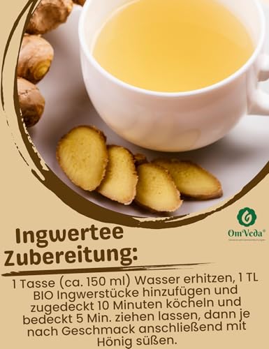 BIO Ingwer Stückchen Geschrotet Geschnitten | Ingwerstücke Ingwerwurzel Ginger | BIO-Qualität | Für Küche Tee Ingwer Shot Smoothie | OmVeda Gewürze (200g) – Bild 5