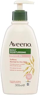 Aveeno Daily Moisturising Creamy Oil (300 ml) Daily Moisturising Creamy Body Oil with Oatmeal & Sweet Almonds, Face & Body Moisturiser for Dry Skin
