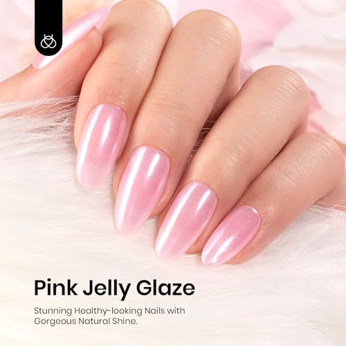 Image of Beetles Jelly Pink Gel Nail Polish, 15ML Baby Pink Sheer Clear Jelly Spring Summer Gel Polish Bubblegum Theme Glaze Long Lasting Soak Off UV French Manicure Nail Art Gift for Women