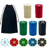 SEETOOOGAMES Casino Poker Chips Denominations - 200pcs Plastic Poker Chips Set with Numbers Decorations for Gambling Blackjack Mahjong Theme Game Night