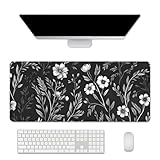 Black and White Mouse Pad Floral Desk Mat Large Desk Pad Alfombrilla para Mouse Gaming Mousepad with Stitched Edge Non-Slip Rubber Base for Work Study Gaming (27.5X11.8 in)