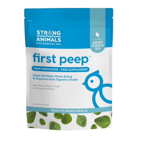 Strong Animals First Peep Chick Feed Supplement Non-Medicated with Organic Oregano Oil Kelp & Prebiotics Helps Baby Chicks Start Eating Sooner & Supports Early Digestive Health 2 lb Pouch