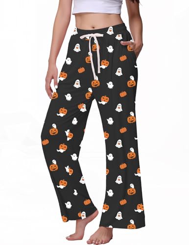 Image of Veseacky Women's Wide Leg Lounge Pants Yoga Pajamas Comfy Stretch Drawstring Pajamas Puls Size Dance Bottoms S-4XL
