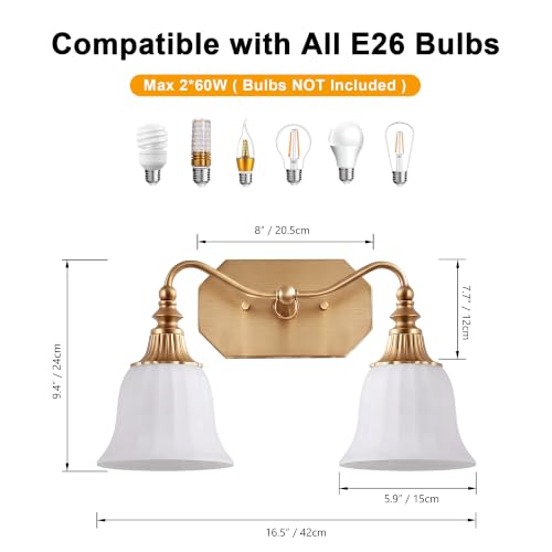 Image of LmnLvn 2‑Light Bathroom Vanity Light, Matte White with Crystal Glass Shade