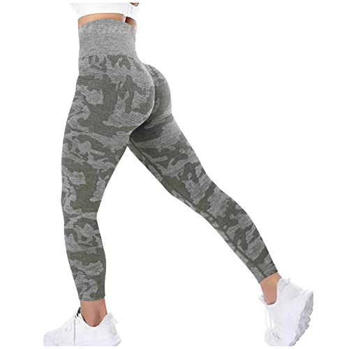 OYZ Leggings de camuflaje sin costuras de cintura alta pantalones de yoga botín gimnasio deportes push up medias mujeres sentadillas fitness entrenamiento deporte Legging, Camuflaje verde, L