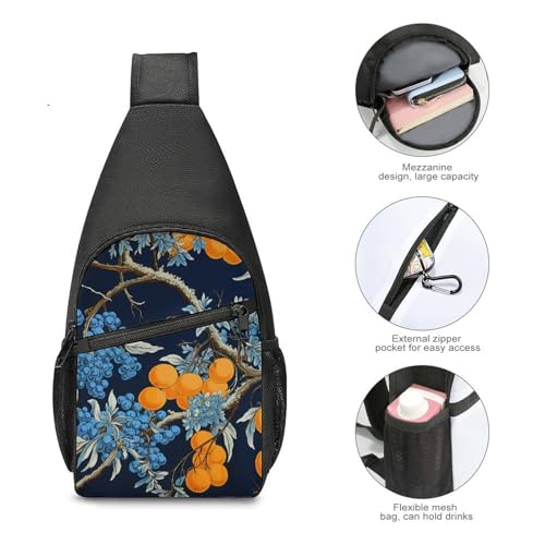 Bolso bandolera pequeño unisex azul con flores miniatura 4