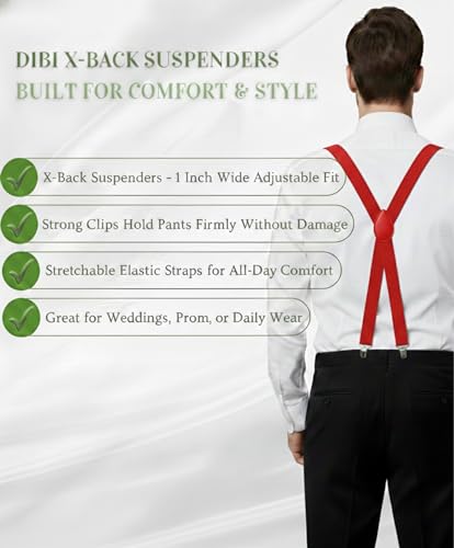 Image of Dibi Suspenders for Men - Adjustable X back Suspender with 4 Strong Clips