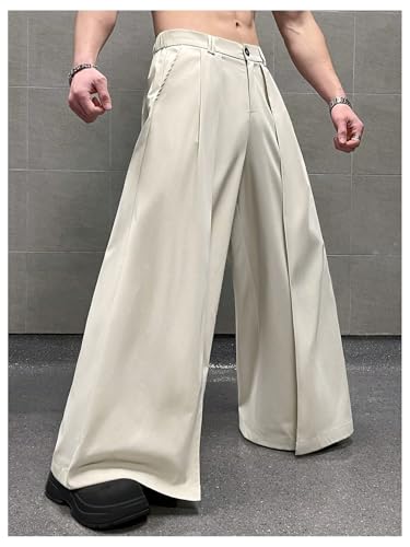 GORGLITTER Men's Wide Leg Dress Pants Zipper Fly Baggy Oversized High Waisted Casual Trousers with Pockets3