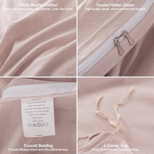 Image of ECOCOTT Duvet Cover Oversized King Size - 100% Washed Cotton Durable Soft Comfy Duvet Cover Set, 3 Pieces Duvet Cover with Zipper Closure (Greyish Pink)