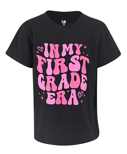 Unique Baby Girls Short Sleeve Back to School First Grade Shirt First Day of School Outfit for Kids (6Y, First Grade Era)