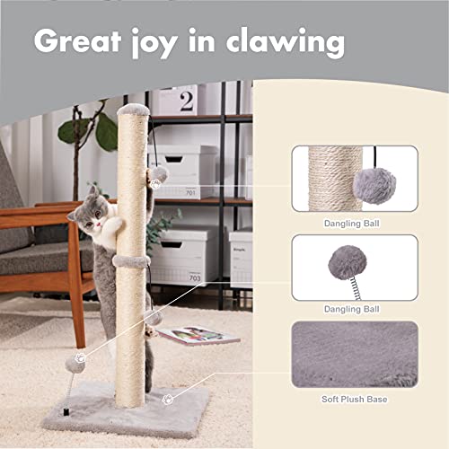 Mecool 34“ Tall Cat Scratching Post Premium Basics Kitten Scratcher Sisal Scratch Posts Trees With Hanging Ball For Indoor Cats (34 Inches For Adult Cats, Gray) #TOP1