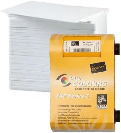 Zebra 800033-801 Black Monochrome Ribbon - 1,000 Prints for ZXP Series 3 Card Printers with 500 ID Zone Premium White Blank Plastic CR80 30 Mil PVC Cards