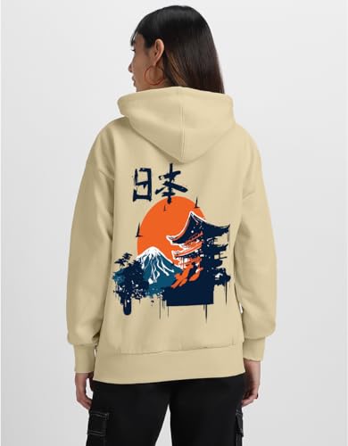 Image of JUNEBERRY Cotton Fleece Regular Fit Hooded Sweatshirt Lastest Back Graphic Printed Winter Hoodies for Women (Available in Colors: Black, SOYA Bean, Orange, Marshmellow, White & Lilac)