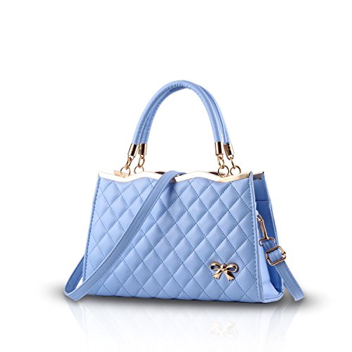  Nicole&Doris Leather PU Soft Surface nuove donne/signore borsa a tracolla Borsello grata di diamante Azzurro