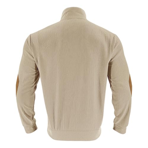 Mens Sweater with Elbow Patches, Men's Cable Knit Pullover Sweater Casual Long Sleeve Stand Collar Button Sweaters4