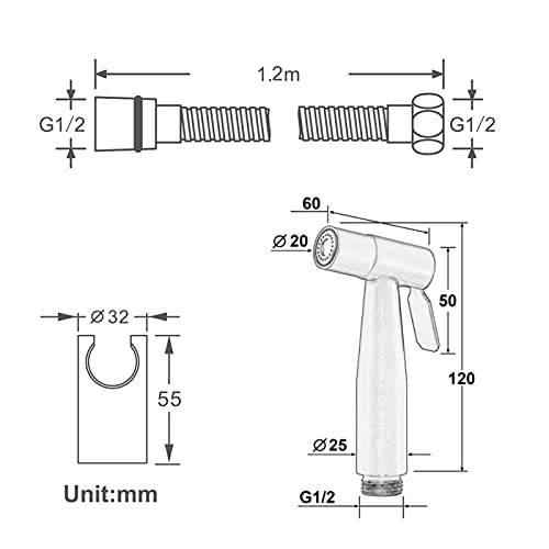 Robinet de bidet de toilette noir avec jet réglable haute pression