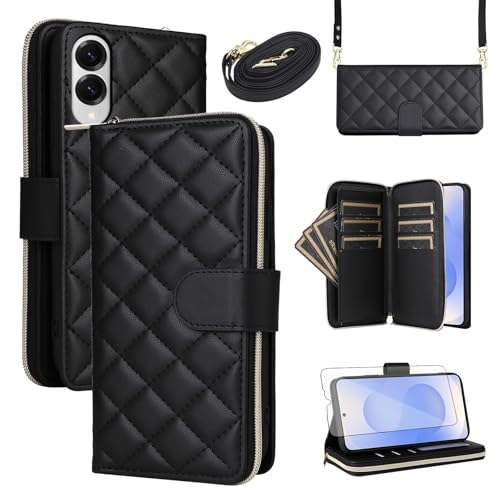 Étui portefeuille Samsung S25 Edge avec protection écran verre trempé et zip
