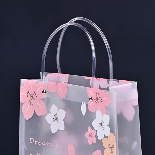 Image of SATYAM KRAFT 4 Pcs Transparent Bag Goodie Bags With Handle Gift bag, hamper bag, Carry Bags, shopping gift bag, gift for Gifting, Presents, Return Gifts, Birthday, Party, Festivals (Pink)
