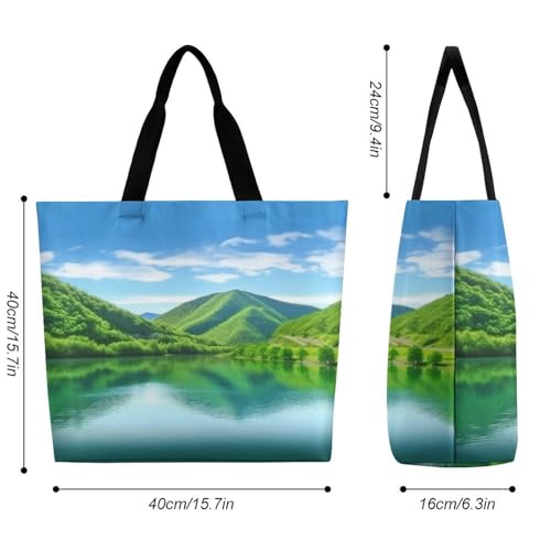Women's Multi-Functional Shopping Bag，Green Hills And Water Printing Messenger Bag Shoulder Bag for Travel, Work, Shopping & Parties with Inner Pocket, Grocery Bag Lightweight & Water-Resistant2