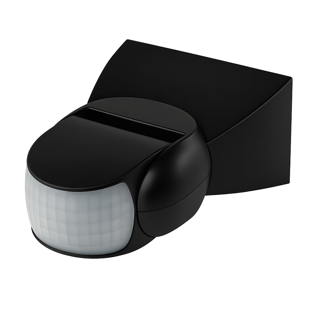 Kanlux ALER-N - Sensor de movimiento PIR negro para exteriores | IP65 impermeable | Montaje en pared | Rango de 12 m | Detector de movimiento para luces de seguridad | Sensor infrarrojo | Ahorro de