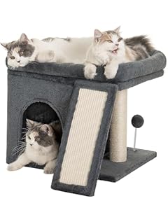 Aechonow Kratzbaum für Große Katzen Stabil, Katzenbaum mit Groß Liegefläche(51x41cm), 2 Tier Katzenhöhle Tonne Bett für Indoor Adulte Katzen, Dunkel Grau