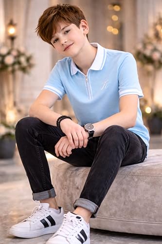 Image of TotzTouch Boys Premium Polo Collar Tshirt Combo with Zipper Closure Color White & Black Age 6 Years to 15 Years