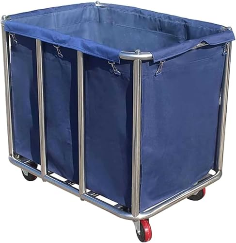 Laundry Trolley, Large Commercial Stainless Steel Laundry Trolley with Wheels, for Home Hotel Laundry Room, 400 L, 120 kg Load Capacity, 90 x 65 x 80 cm (Blue)