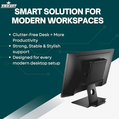 Image of XIKKART Universal Tiny Desktop PC Stand | 18x17.5x3.8CM Compact CPU Holder for Monitors | Under Desk and Wall Mounting Bracket Metal Frame Computer Cabinet Stand for Tabletop, Home, Office, Study Use