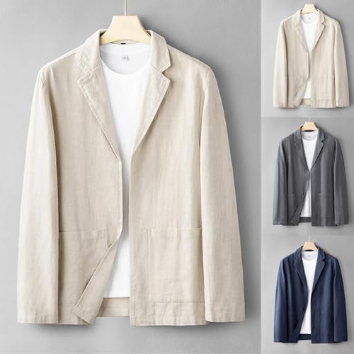 Cambkatl Cotton Linen Blazer for Men Loose Sport Coat 2025 Fall Lapel Collared Business Casual Button Down Jackets2